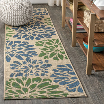 Zinnia Modern Floral Textured Weave Indoor/outdoor Runner Rug